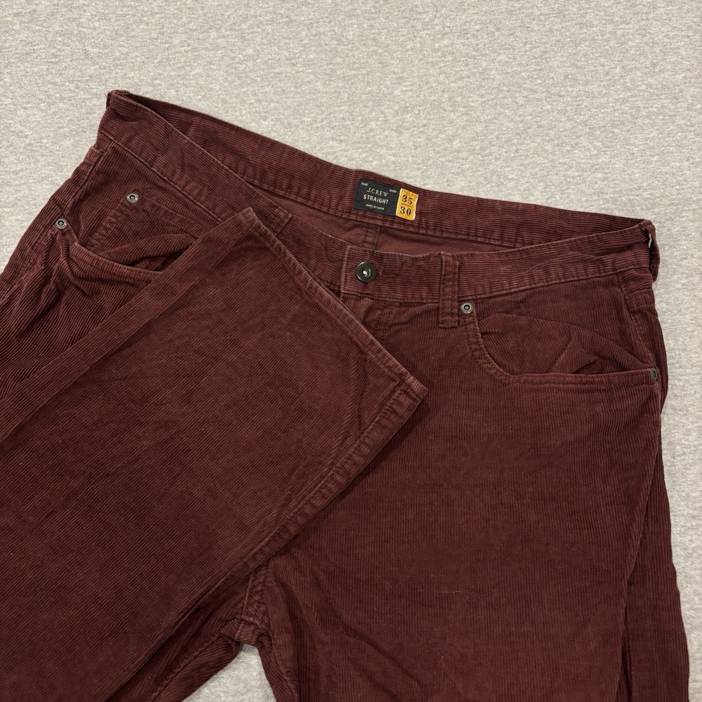 J Crew Straight Corduroy Pants Mens Size 35x30 (Fit 36x29) Burgundy Red Trousers